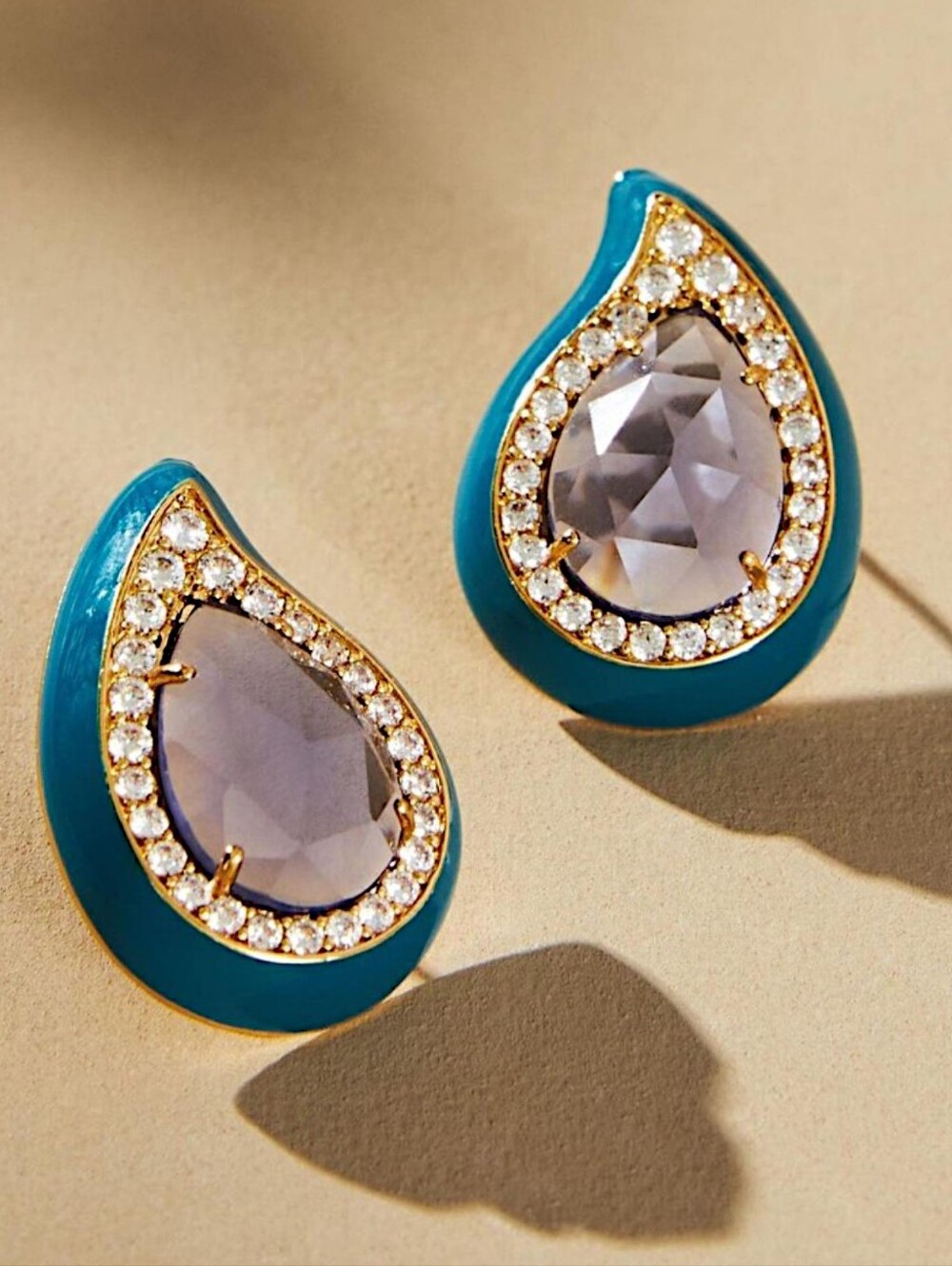 Anthropologie Festive Embellished Teardrop Post Earrings Turquoise